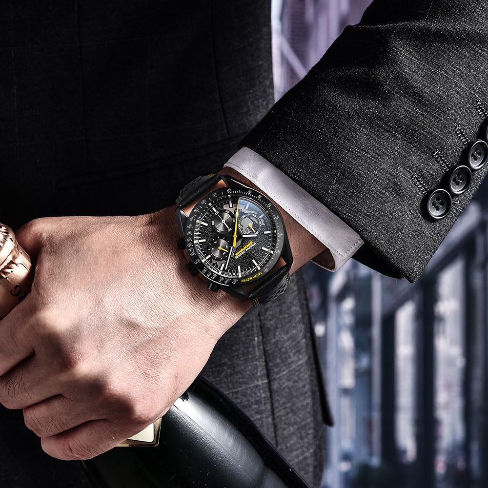 TYBERLEY Pagani Design 1779 Luxury Men's Quartz Watch Moon Chronograph Skeleton AR Synthetic Sapphire VK63 Movement Leather Strap Waterproof Sports Watch Full Black