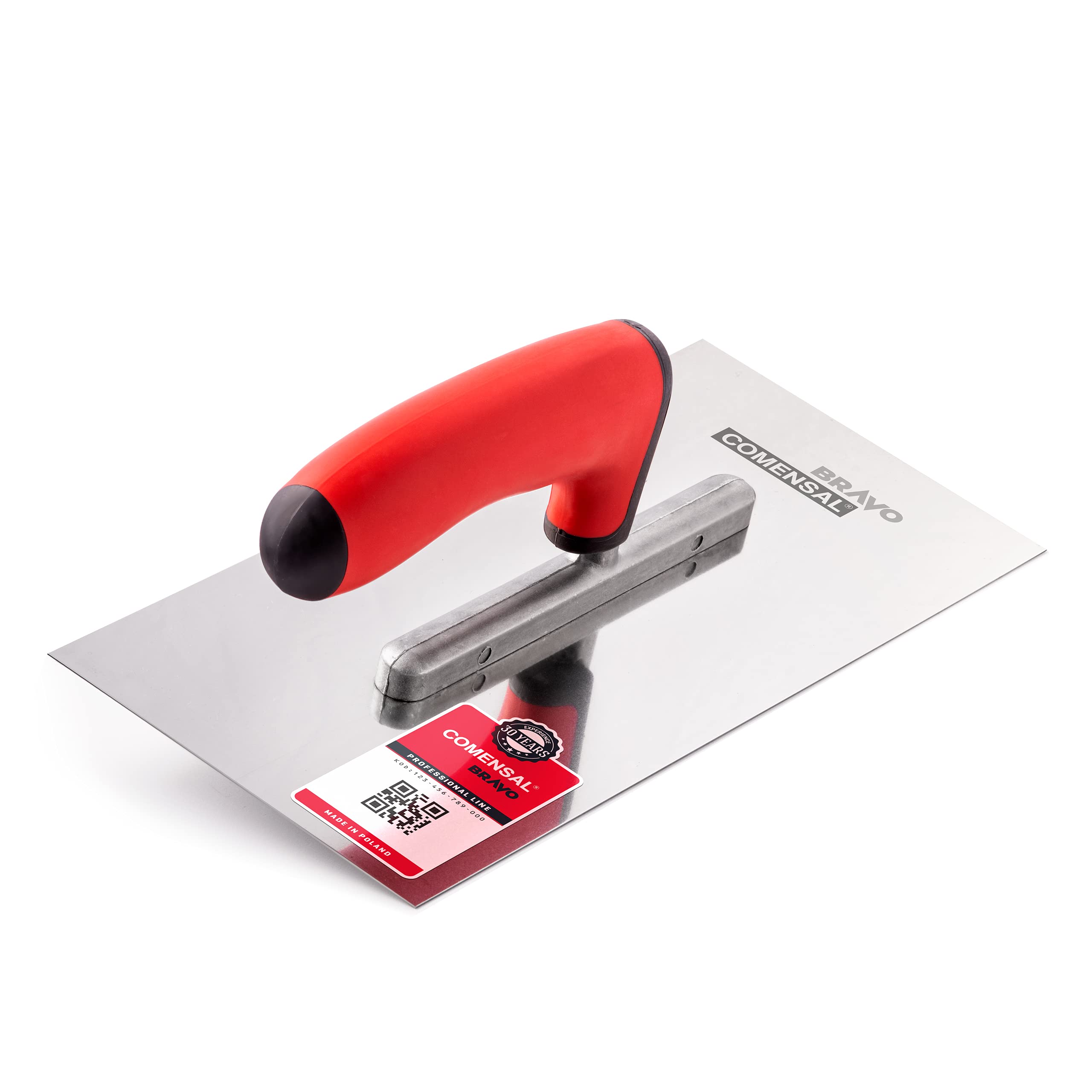 COMENSAL Plastering Trowel 5.1"- Plasterers Trowel - Finishing Trowel - Stainless Steel - Non-Slip Soft Grip - Made in EU - 270x130 mm