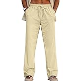 Sailwind Men's Casual Linen Pants Beach Summer Drawstring Elastic Waist Lightweight Pants