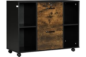 Vinsetto Lateral Filing Cabinet with Wheels and Lockable Drawer, File Cabinet, Mobile Printer Stand with Open Shelves for Let
