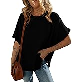 Dokotoo Women's Casual Oversized Short Sleeve Solid Color Loose Texture Knit Tunic Tops Blouses
