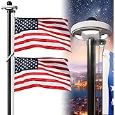 Exquimac 25FT Heavy Duty Flag Pole with Solar Light 11 Gauge Aluminum FlagPole Kit for Outside 100MPH Wind Tested, Includes 2PCS 3x5 Embroidered Stars US Flag for Outdoor Use