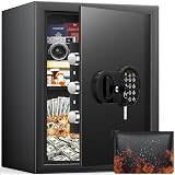 Mitlvge 17.55'' Tall Fireproof Safe Box, 3.2 Cuft Home Safe with Keys & Pass Code & Wall Mount Kits, Money Safe with Smart Alert System, Removable Shelf, Mute Function and Fireproof Waterproof Bag