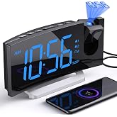 Uptimus Projection Alarm Clock with FM Radio, Digital Clock for Bedroom | USB Charging Port，0-100% Dimmer, Dual Alarms, HD LED Display, 30 Preset Stations, Sleep Timer, 5 Alarm Sounds, Snooze
