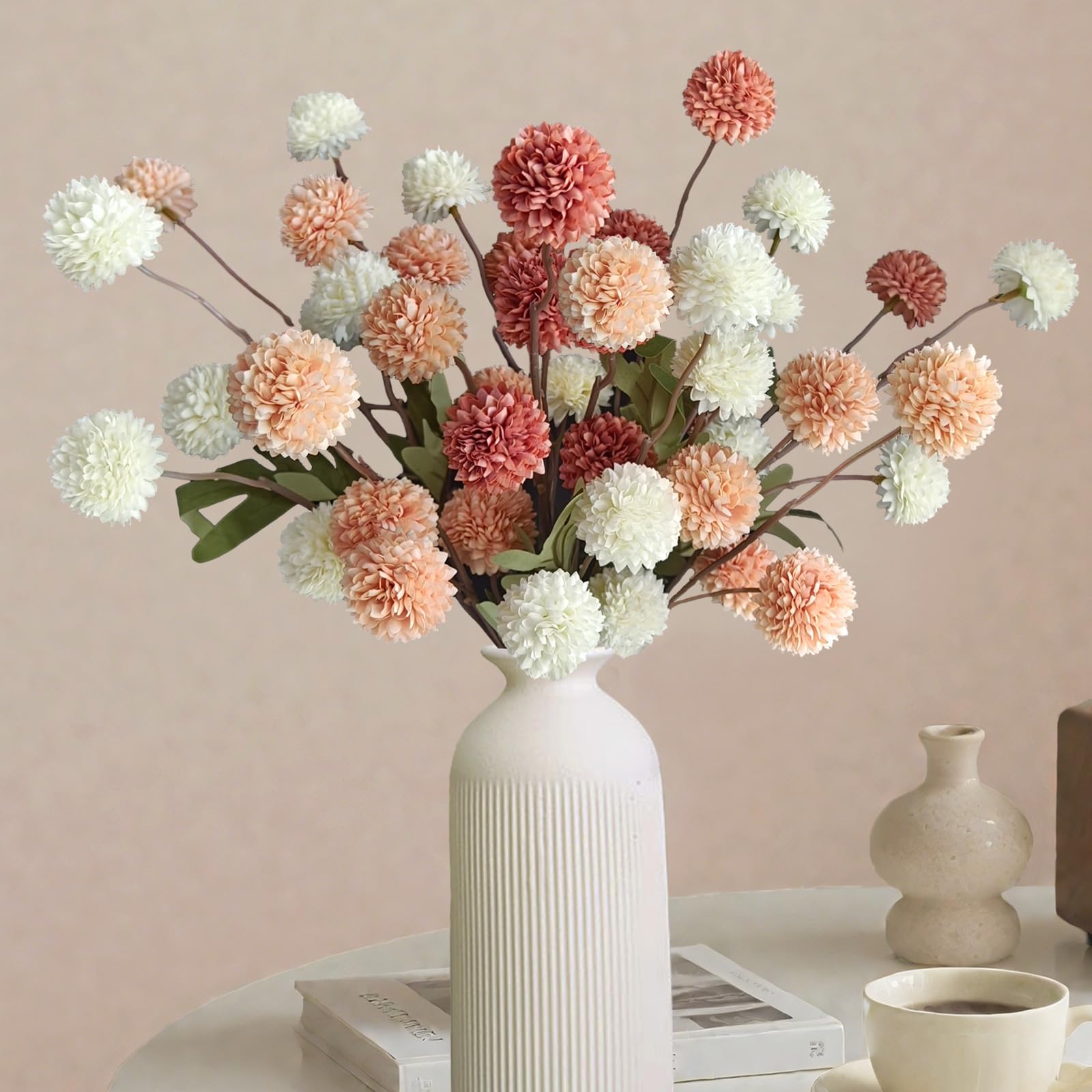 Photo 1 of 10 Pcs Fake Flowers, Artificial Mums With Long Stems, Faux Pompon Mums Floral Arrangement, 3 Mixed Colors Plastic Flowers Silk Dried Flowers Home Decor, Fall Decorations For Home Vase(No Vase)