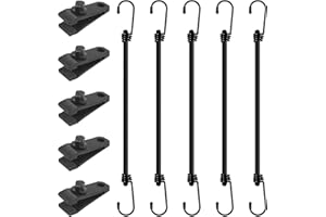 Vashly Bungee Cords with Hooks 12 Inch Bungee Cords Heavy Duty Outdoor with Tarp Clips 10 Pack, Black Bungee Straps with Metal Hooks for Bikes Tie Downs Camping Cargo Luggage Outdoor