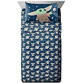 Jay Franco Kids Sheet Set with Fitted, Flat Sheets & Pillow Cover - Ultra-Soft Bedding with Pillowcase for Room Decor, Blue - Mandalorian, 4 Piece Full