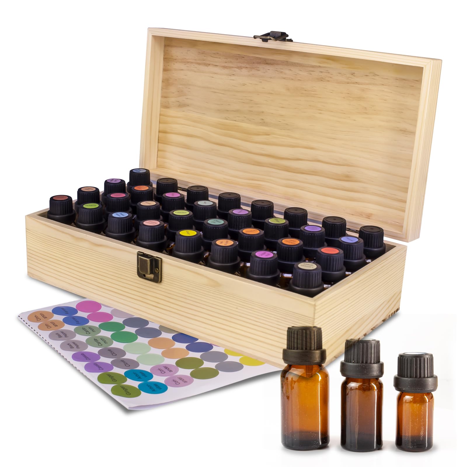 Essential Oil Storage Box Wooden Essential Oils Display Organizer 32 Slots Stand Holder for 5 to 15 ml Bottles Nail Polish Collection