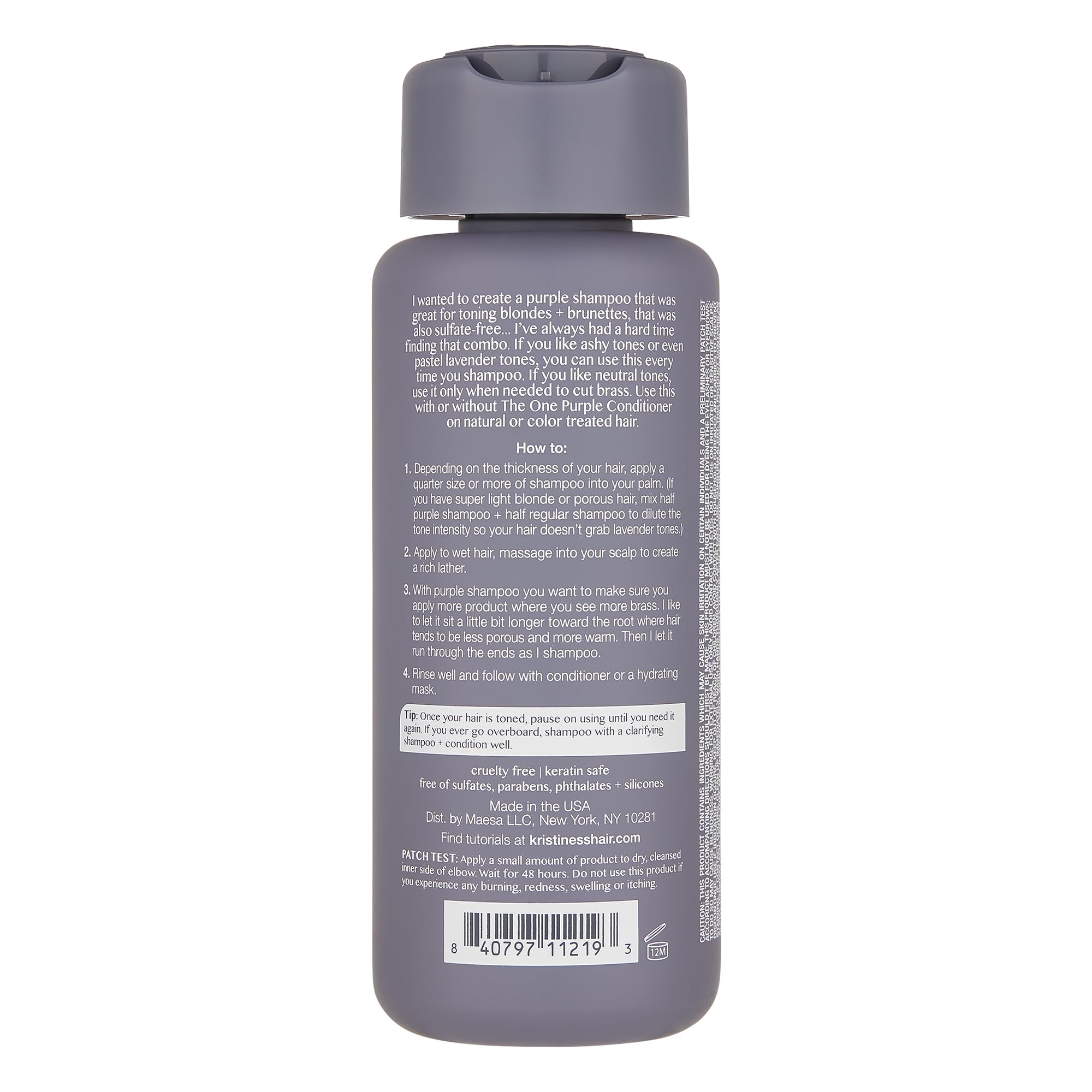Kristin Ess Hair The One Purple Shampoo for Toning Blonde Hair - Neutralizes Brass + Yellow Tones, Shine Restoring - Sulfate, Silicone and Paraben Free, Color + Keratin Safe, 10 fl. oz.