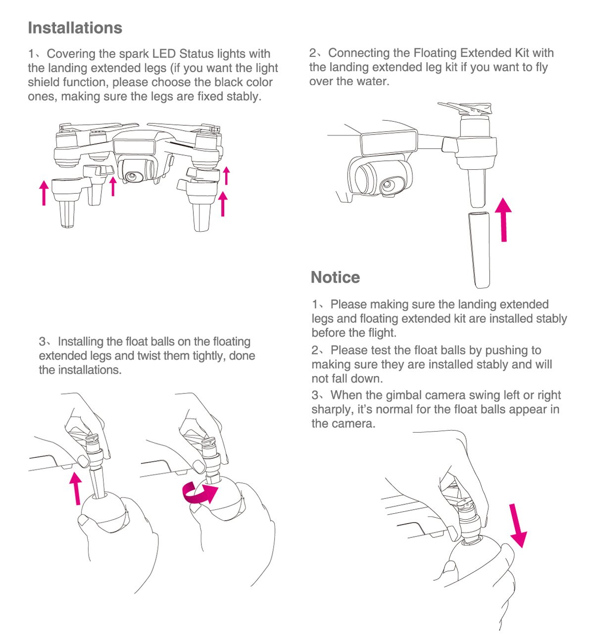 bangcool Drone Feet Drone Landing Gear Height Extender Landing Set with 4 Water Mod