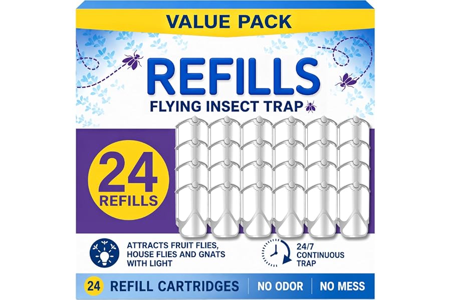 24 Pack Refill Cartridge Kit Compatible with Plug-in Light M364 and Max, Flying Insect Trap Refills Replacements for House & Fruit Flies, Easy to Use