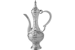 Alisveristime Small Decorative Zamac Ewer – Miniature Ottoman-Inspired Ornate Pitcher with Lid for Home Décor (8.27” x 4.72” x 2.76”) (Silver)