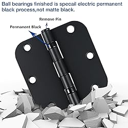 6 Pack No Squeak Matte Black Door Hinges 3.5 Inch