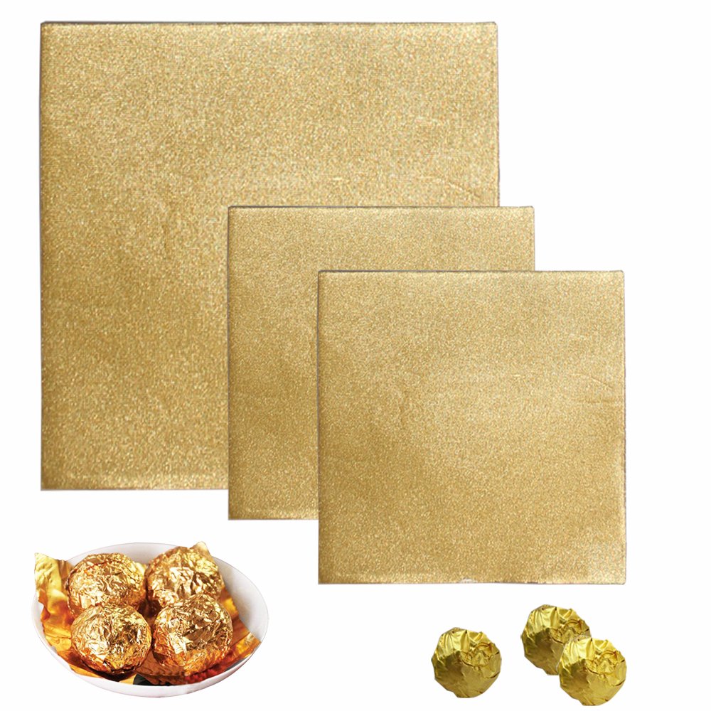 SENHAI 300pcs Aluminium Foil Candy Wrappers, 200pcs 4 x 4 Inch, 100pcs 6 x 6 Inch, Chocolate Wrapper for Packaging - Gold