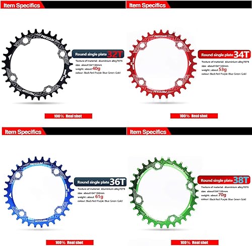thumbnail image 2 of Shimano 8 Speed Chain YBEKI 104BCD Chainring - CNC 7075-T6 Aluminum Narrow-Wide Round Chainwheel For MTB/Road Bikes (32-52T) | Compatible With Shimano/SRAM 8-11 Speed Shimano 10 Speed Chain 2 of 13