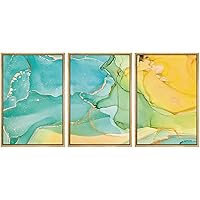 SIGNWIN Framed Canvas Wall Art Gold, Teal, Yellow and Green Alcohol Ink Color Block Abstract Digital Art Modern Colorful for Living Room, Bedroom, Office - 16
