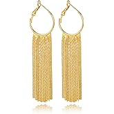 WASAIE Boho Linear Tassel Drop Dangling Earrings For Women,Long Formal Country Bohemian Fringe Chain Chandelier Prom Statement Trendy Earrings For Party Prom