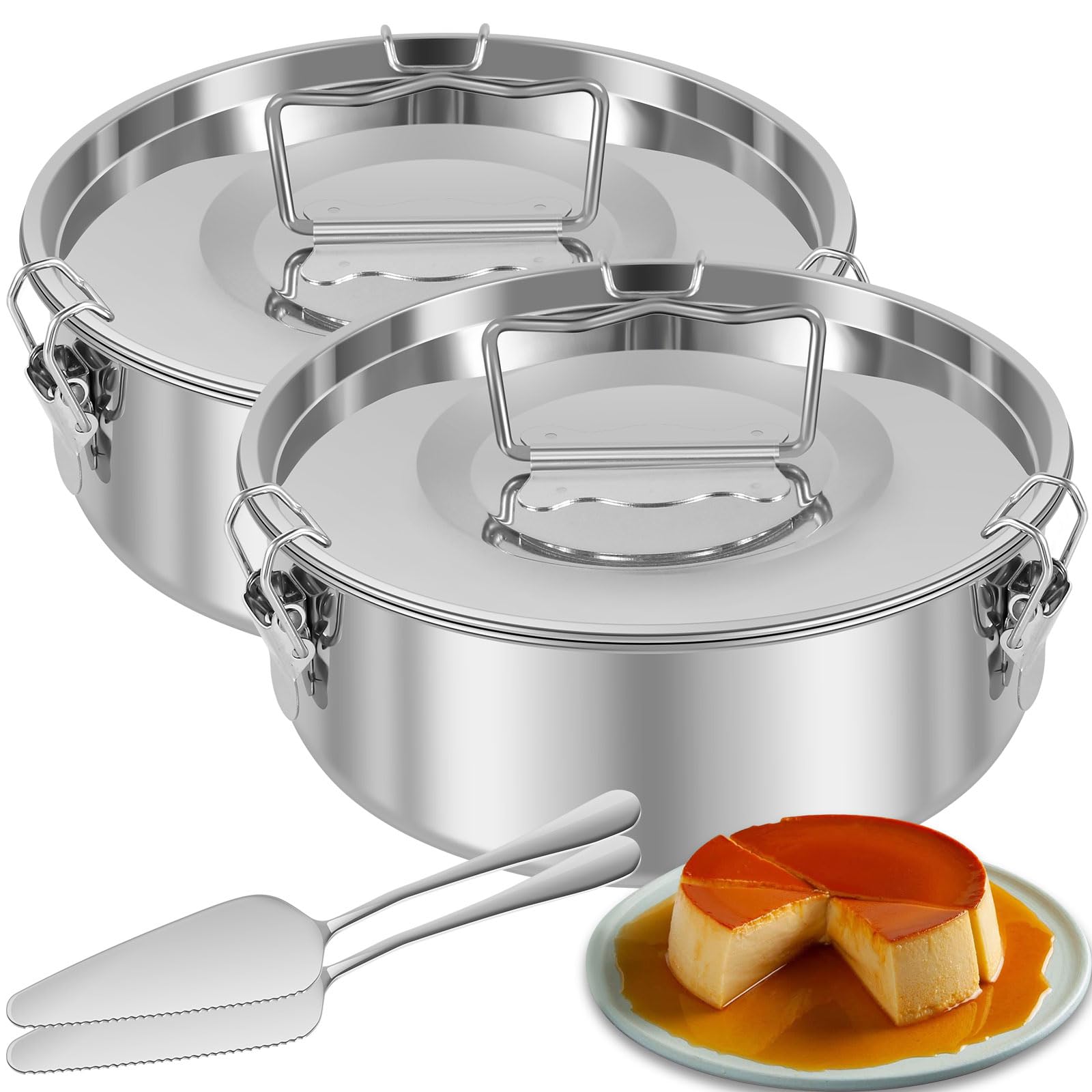 View 1 of ***MISSING PARTS***
PoDhey 2 Pack Flan Pan Mold with Lid and Spatula 1.5QT Stainless Steel Molde Para Flan Molds Pans Containers for 6QT to 8QT Pot Baking with Water Bath 7.5 x 3 Inch