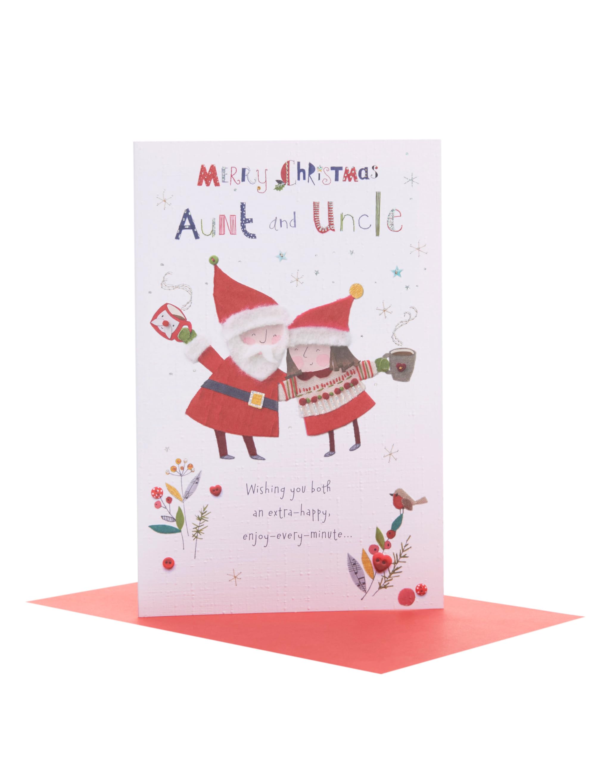Aunt & Uncle Embellished Button Box Christmas Greeting Card Special Xmas Cards