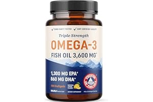MAV NUTRITION Triple Strength Omega 3 Fish Oil 3600 mg | EPA & DHA | Over 2100mg Omega-3 Fatty Acids | 1300mg EPA + 860mg DHA | Best Essential Fatty Acids | Premium Wild Caught & Burpless Fish Oil | 180 Ct