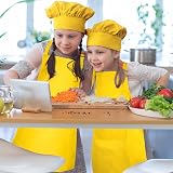 Bouiexye Kids Apron and Chef Hat Set Adjustable with 2 Pockets Yellow view 7