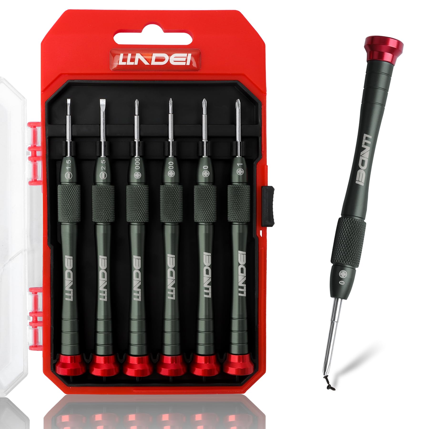 LLNDEI Precision Screwdriver Set, 6Pcs Magnetic Small Screwdriver Set, Aluminum Alloy Tiny Screwdrivers with 2 Flat & 4 Cross Head for Glasses, Watches, Computer, Mobile Phone