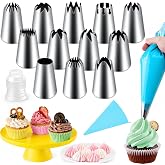 Hendiy 14pcs Large Piping Tips Set, Stainless Steel | 12 Icing Tips, 1 Reusable Bag, 1 Coupler, Cake &amp; Cupcake Decorating