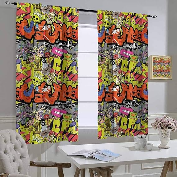 Mozenou Graffiti Room Darkening Curtains Contemporary Style Hip Hop Funky Grunge