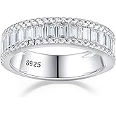 Kwugium 925 Sterling Silver Wedding Band Emerald Cubic Zirconia Rings for Women Engagement Bridal Eternity Size 5-10