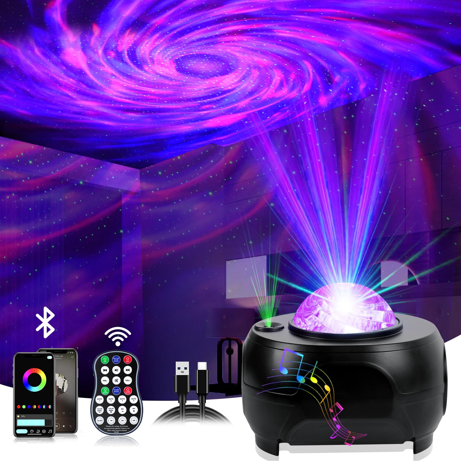 URAQT Nebula Starry Galaxy Projector, Star Projector with Remote, APP Control, Sensory Lights for Bedroom with Timer, Music Night Light Projector for Kids,Teen Girl Adult Bedroom Decor, Birthday Gifts