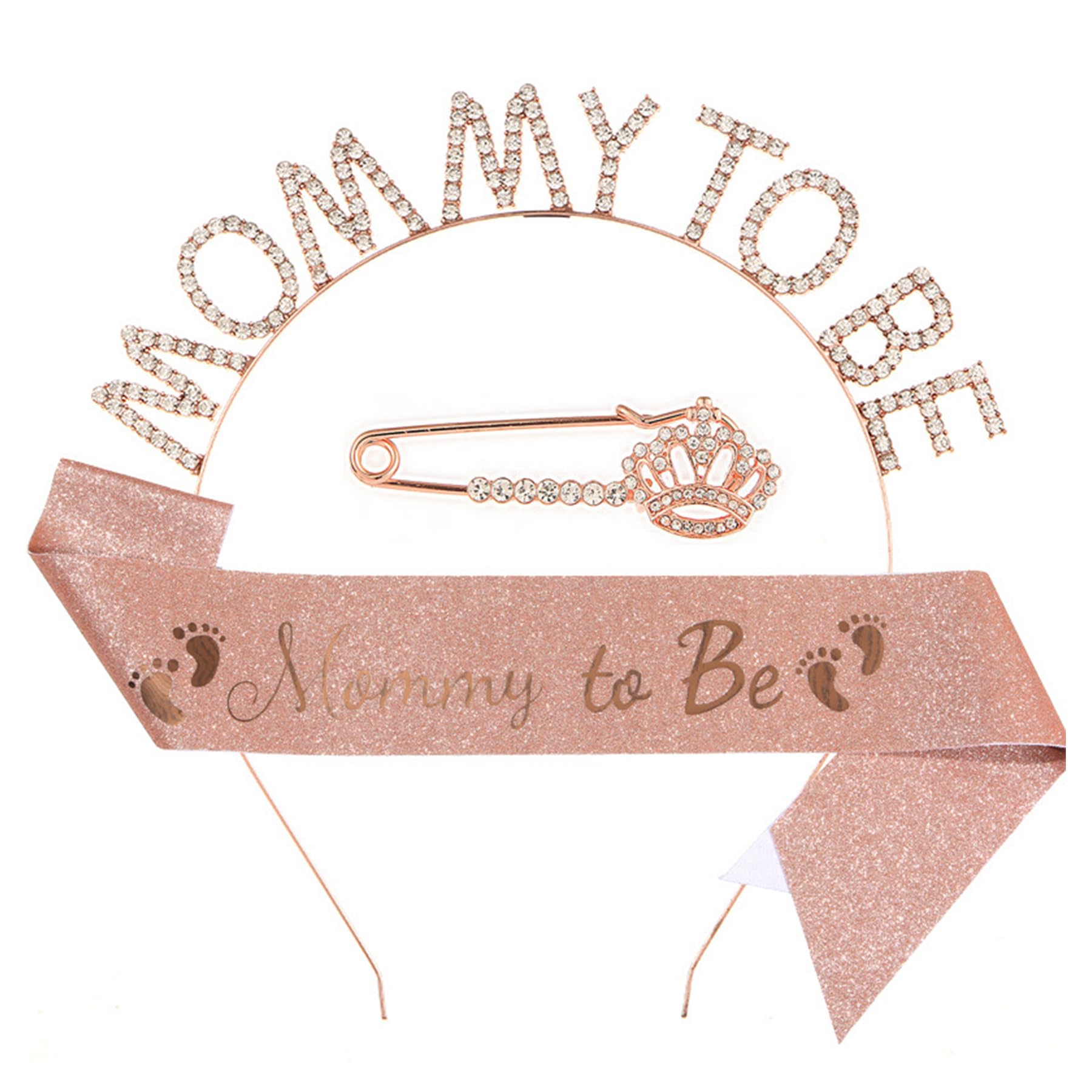 Mummy To Be Sash - Mummy To Be Sash Baby Shower, Rose Gold Mum To Be Sash Diamond Pin And Diamond Headband, Mummy To Be Sash And Tiara, Mama To Be Crown, Mum To Be Gifts For Her Baby Shower