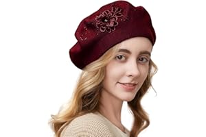 Gajaous Flower Embroidery Beret Hat for Women, French Style Knitted Beret Hats, Stylish Solid Color Beret Cap