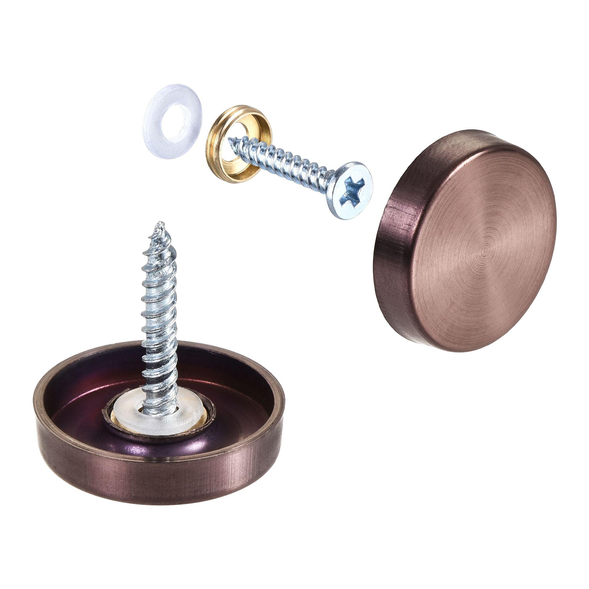 sourcing map Mirror Screws, 22mm/0.87", 10pcs Decorative Cap Fasteners Cover Nails, Wire Drawing, Rose Gold 304 Stainless Steel