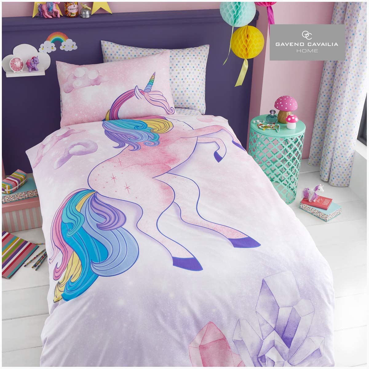 Gaveno Cavailia Kids Panel Duvet Set Unicorn Single Children Character Bedding 2 Piece Printed Reversible Bedlinen Easy Care Bedset 1 Quilt Cover and 1 Matching Pillow Case — image 1