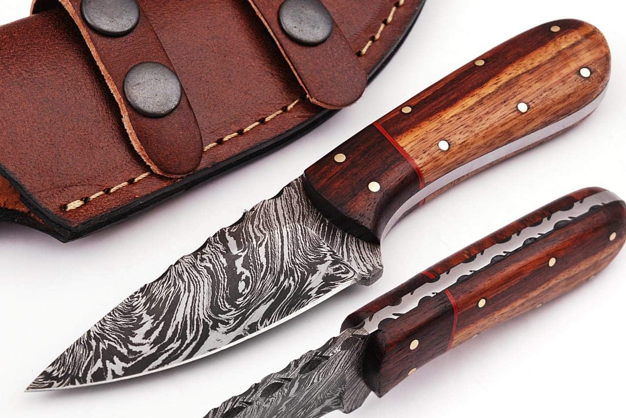 Grace Knives Handmade Damascus Steel Hunting Knife 7.25 Inches Fix Blade Knife with Leather Sheath GU 400