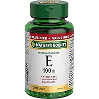 NATURE'S BOUNTY Vitamin E, 400 IU, Antioxidant, Preservative Free, For Adults & Kids 12 and Up, 200 Softgels, 134 g