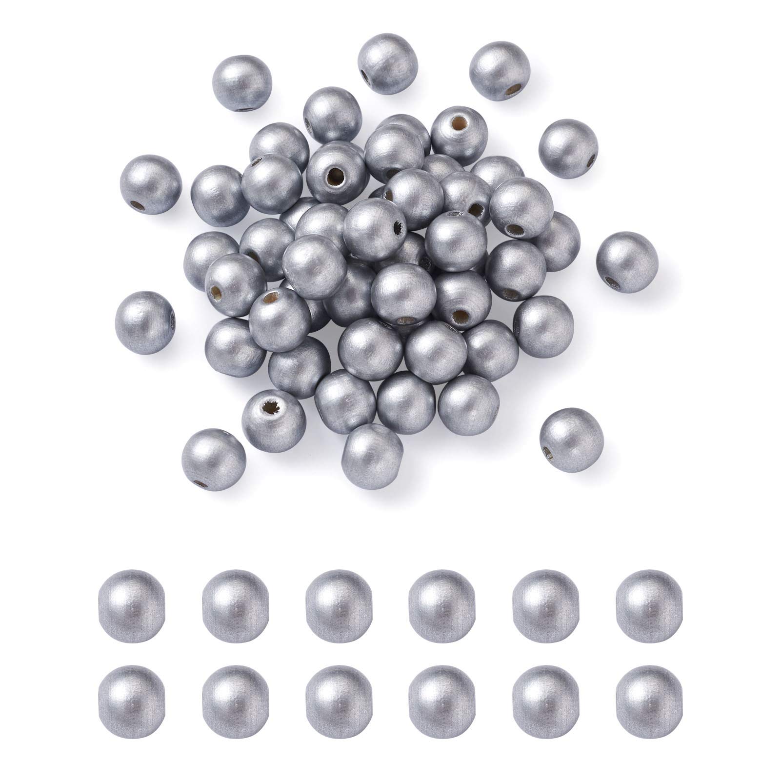 Cheriswelry 600pcs 8mm Silver Wood Beads Natural Round Ball Wooden Spacer Loose Beads for Jewellery Bracelet Crafts Making Hole:2.5mm