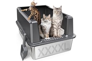 XXL Stainless Steel Cat Litter Box with High Sided, 28" L x 20.5" W x 14" H Extra Large Litter Box for Big Cats and Multiple 