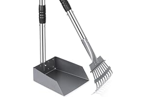 Heeyoo Dog Pooper Scooper, Dog Poop Tray and Rake Set, Pet Waste Removal Scoop with Long Adjustable Sectional Stainless Handles