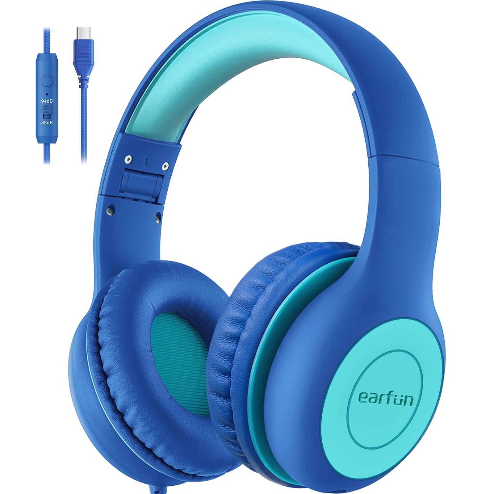 Photo 1 of EarFun Kids Headphones Wired with Microphone, 85/94dB Volume Limit Headphones for Kids, Portable Wired Headphone with Shareport, Stereo Sound Foldable Headset for School/Tablet/PC/Kindle, Type C