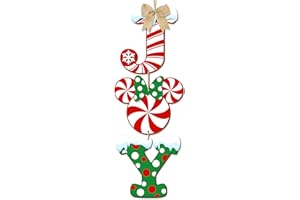 SIONOIUR 3 Pieces Christmas Joy Door Sign Decorations, Peppermint Candy Mouse Shaped Wreath for Front Door, Wood Joy Wall Sign Door Hanger for Xmas Party Winter Home Holiday Decor with Bow