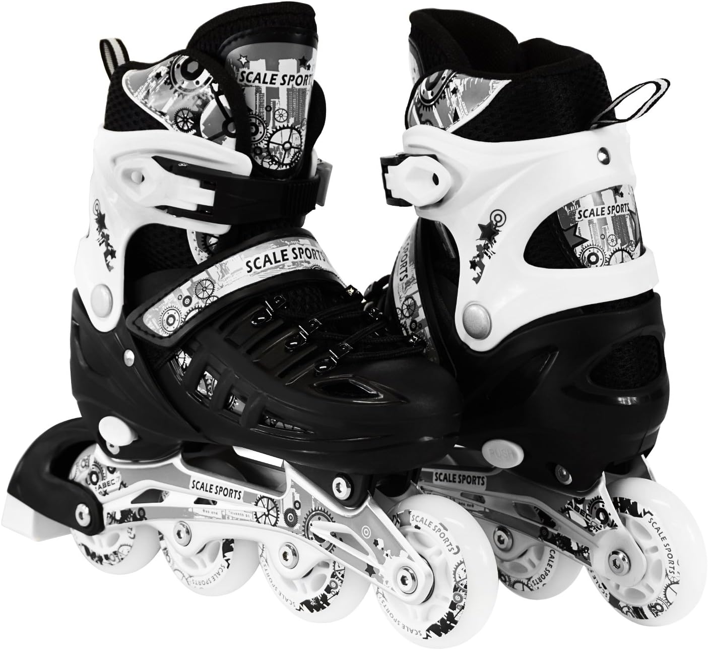 Scale Sports Kids Adjustable Inline Skates Sizes Safe Durable Outdoor Featuring Illuminating Front Wheels