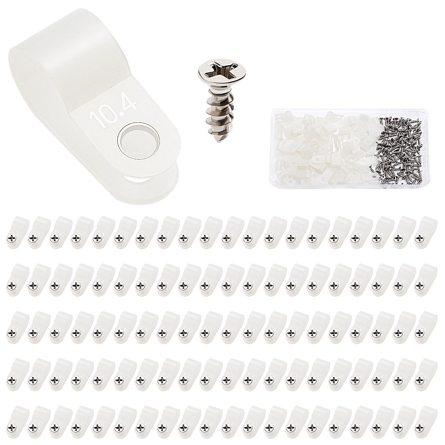 VooGenzek 100 PCS 3/8 Inch R-Type Cable Clip Wire Clamp, Nylon Screw Mounting Cord Fastener Clips with 100 PCS Screws, for Wire Management (White)
