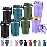 Volhoply 13 oz Stainless Steel Insulated Travel Coffee Mug with Fip Lid Bulk 8 Pack,Reusable Double Wall Vacuum Metal Coffee Cup,Portable Leak Proof Thermal Tumbler for Hot & Cold Drinks(Assorted,8)