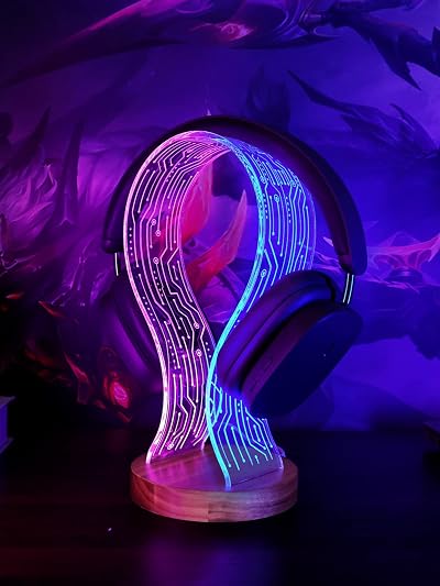 YuanDian Walnut Headphone Stand LED Light USB Powered Gamer Headset Holder