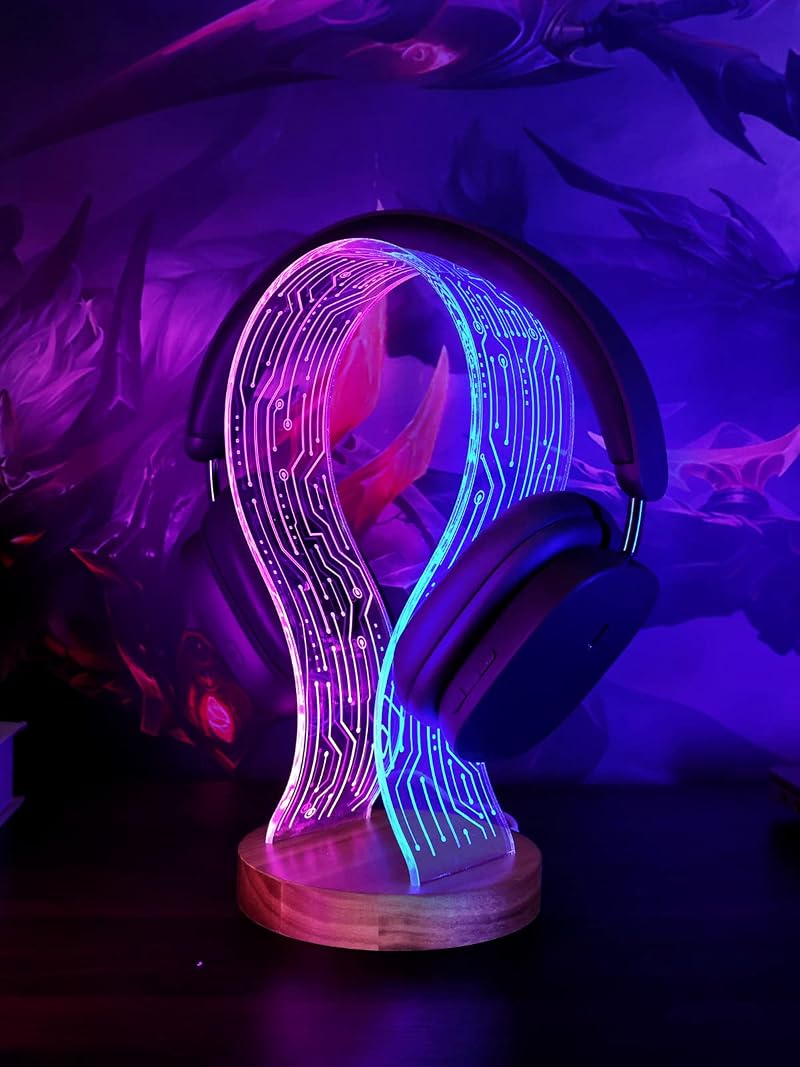 YuanDian Walnut Headphone Stand LED Light USB Powered Gamer Headset Holder