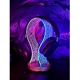 YuanDian Headphone Stand, Walnut Wood Headset Holder with Blue Pink LED Night Light for Gamers, Men, and Music Lovers - Perfect Desk Gift Idea