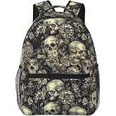 Turamurra Skull Floral Backpack, Travel Backpacks Laptop Rucksack for Women, School Bookbag for Kids Girls Boys Teens, Gothic Back Pack Accessories Bag for Work, Ideal Gifts for Goth Lovers