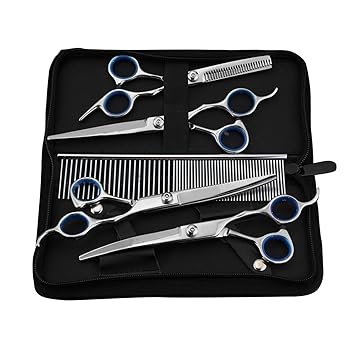 Jainsons Pet Products Pet Hair Cut Stainless Steel Scissors Clippers Flat Tooth Cut Pets Beauty Tools Set Kit Dogs Grooming Hair Cutting Scissor Set