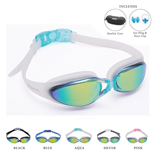 Gafas de Natación Experto por Bezzee Pro - lente de Color gafas - Anti Niebla - Hermético - Ajustable - 100% Garantía De Devolución De Dinero - Gafas de Natación Para Adultos Con Visión De 180 Grados - Lo Mejor Para Hombres, Mujeres, Niños y Jóvenes de Mas de 10 Años Incluye Estuche Protector Premium GRATUITO y Tapones Para Los Oídos